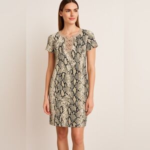 Jones New York Reptile Print Lace Up Shift Dress Size 12 Pockets Lined